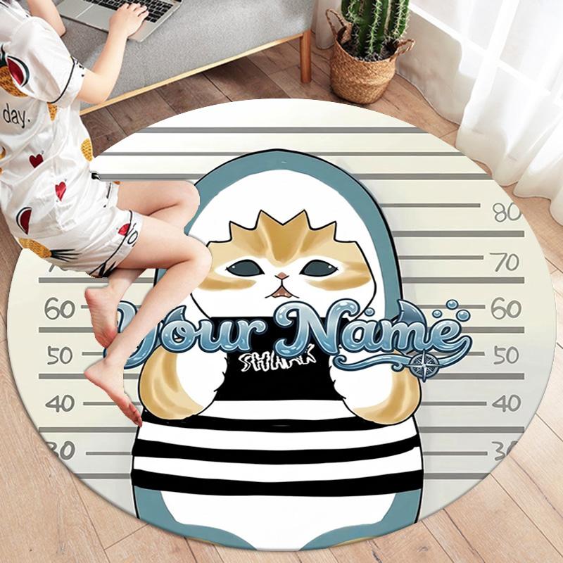 Cat Donut Duo Custom Name Round Area Rug Carpet Rug For Living Room Bedroom Sofa Playroom Decor Nonslip Floor Mat