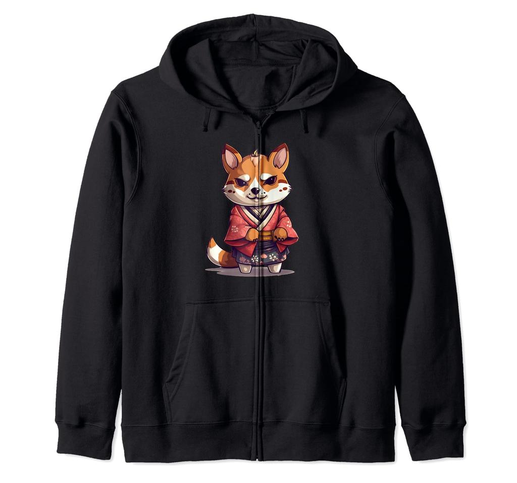 Japanese Dog Shiba Inu Samurai Yukata Zip Hoodie