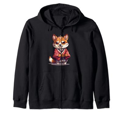 Japoński pies Shiba Inu samuraj yukata bluza z kapturem na zamek