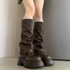 [Fanfna] Brown Versatile Platform Martin Boots Women's 2025 New Autumn and Winter Retro Maillard Boots