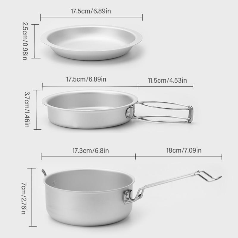Camping Cook Pots with Folding Handle Outdoor Cooking Pots Frypan Bowl Utensils Camping Cookware Easy to Clean