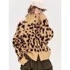 Sweaters Cardigan Autumn Women Leopard Print O-Neck Sweaters Knitting Loose Sweater