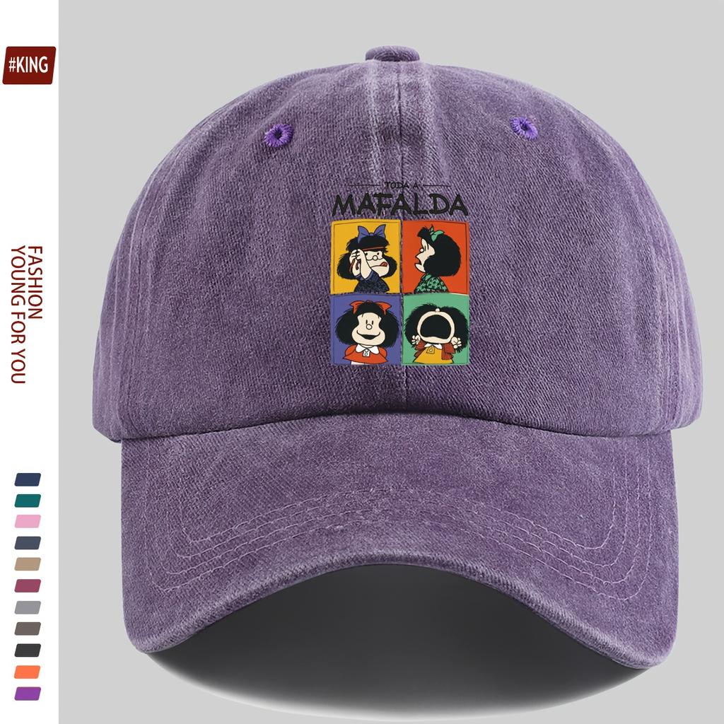 Simple Cartoon Four-Grid Printed Washed Vintage Soft Top Sunshade Baseball Cap Unisex Versatile Baseball Cap