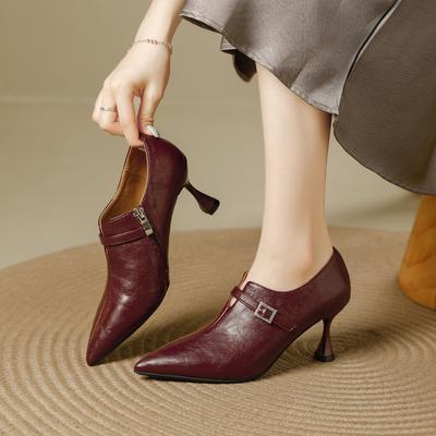 Französische Schuhe mit tiefem Ausschnitt Damen 2025 Herbst und Winter neu feiner Absatz weiches Leder mit Rock Temperament vielseitig Mode High Heels