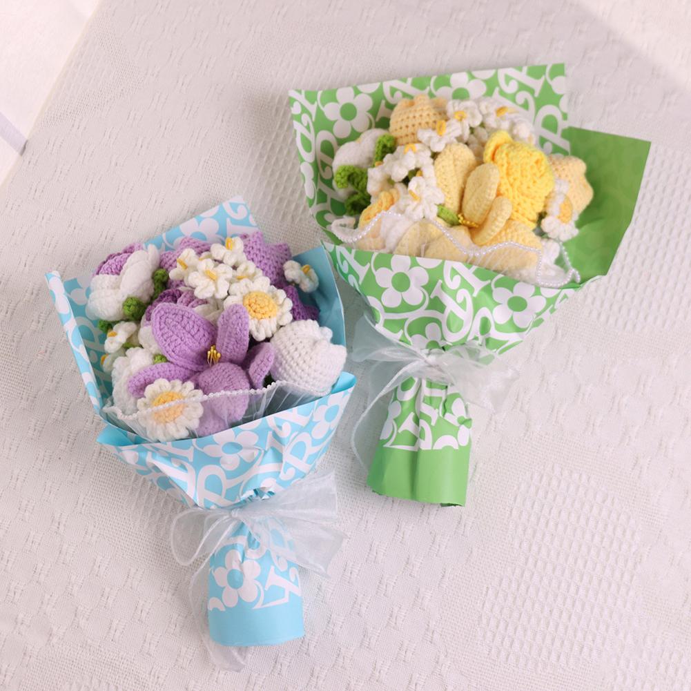 Handmade Crochet Flower Bouquet Knitted Rose Artificial Flowers For Home Decor Valentine's Day Mother's Day Anniversary Gift