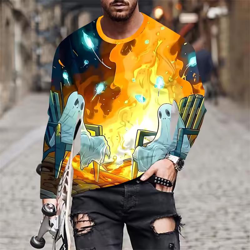 Print Long Sleeve T Shirt Men Fall New Fashion Men's Clothing Pumpkin Graphic T Shirts Casual Men Long Sleeve T-shirt
