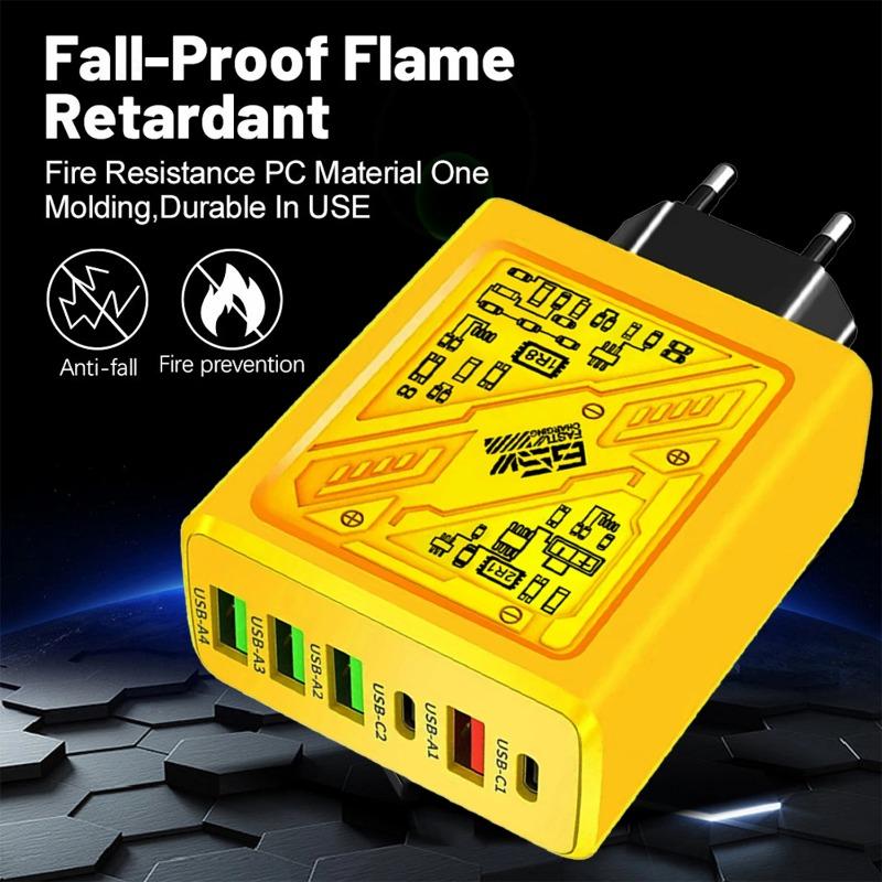 PD 65W Ladegerät USB C Schnellladung 6 Anschlüsse Handy-Ladegerät USB Typ C Ladegerät Für iPhone Xiaomi Handy Adapter EU US UK Stecker