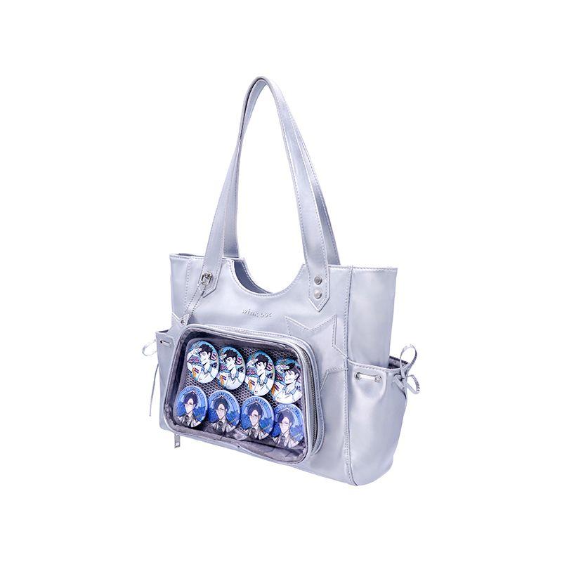 

Winkouv Authentic Original Daily Two-Dimensional Cartoon Backpack Black Large Capacity Work Clothing Doll Bag Snack Bag Star Silver