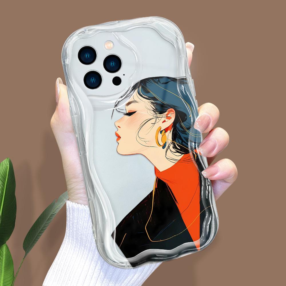 Kreslený vzor krémová textura pouzdro vlnitý okraj měkký silikonový kryt pouzdro na telefon pro iPhone Samsung Huawei Honor Xiaomi Redmi Infinix Tecno