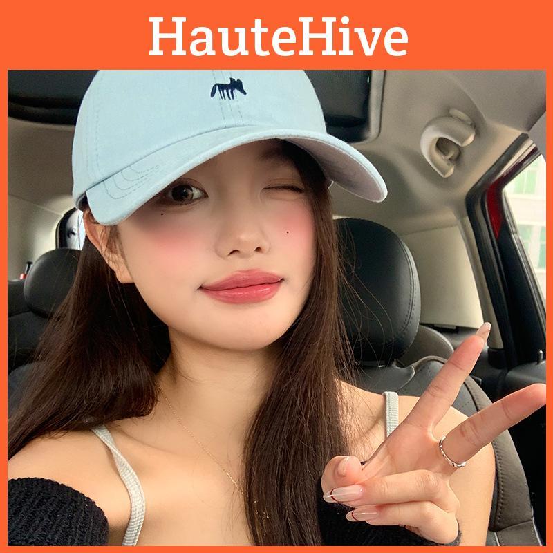 Fashion Womens Summer Blue Fox Embroidered Hat With Large Duckbill Brimmed