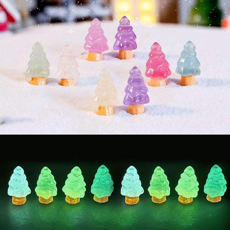 10 Pcs Microlandschaft Miniature Christmas Tree Decorations Snow Landscape Accessories Resin Crafts Luminous Ornaments
