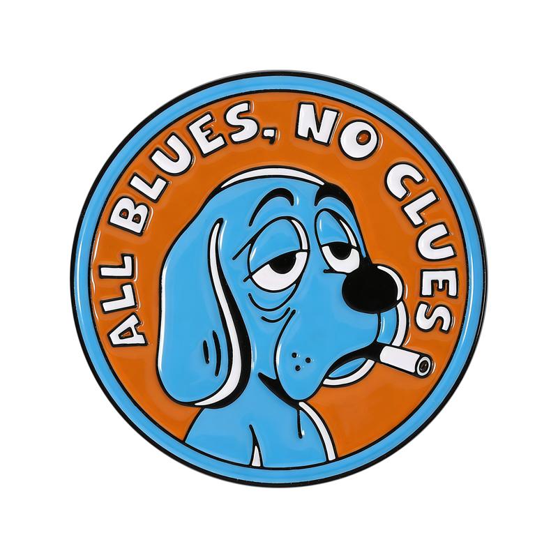All Blues, No Clues Enamel Pins Retro Style Exhausted Dog Brooches Lapel Badges Cartoon Animal Jewelry Gift for Friends