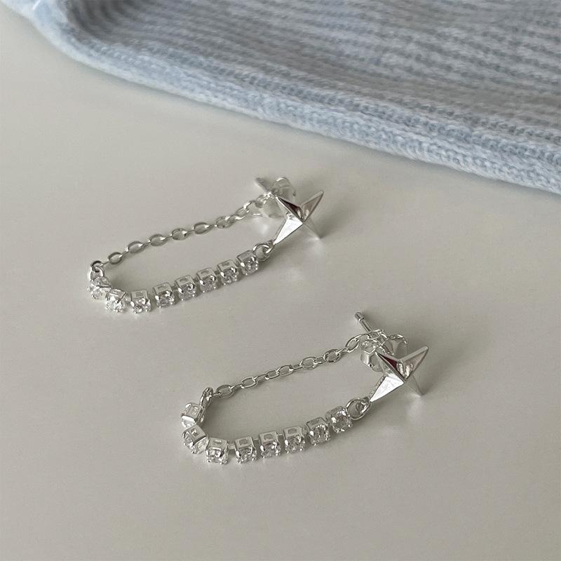 Exquisite Zircon Four-Point Star Earrings, Tide Temperament Long Fringed Cross Meteor Earrings