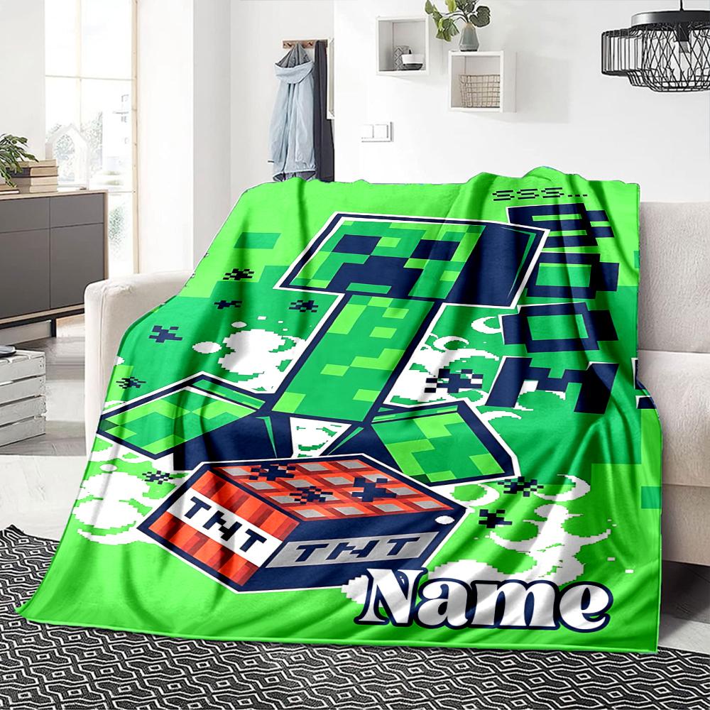 Custom Name Minecraft Adventure Quest Blanket for Couch & Bed, Plush Cozy Fuzzy Blanket Super Soft & Warm Blankets for Fall and Winter. 0908442