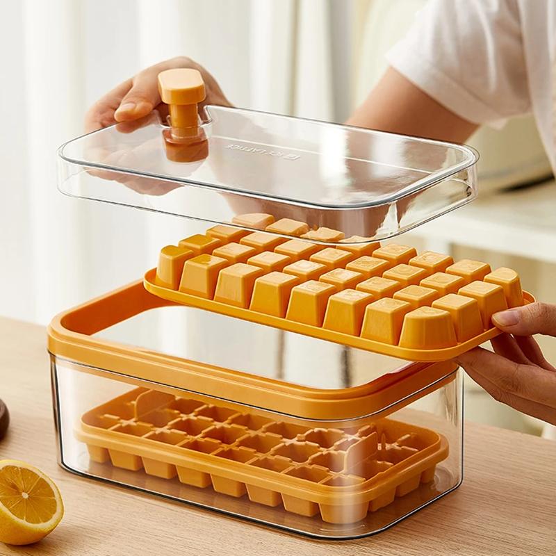 32 Grid Silicone Ice Cube Tray Mould With Lid Shovel Storage Box Remove With One Click Ice Maker DIY Whiskey Cocktail Tools