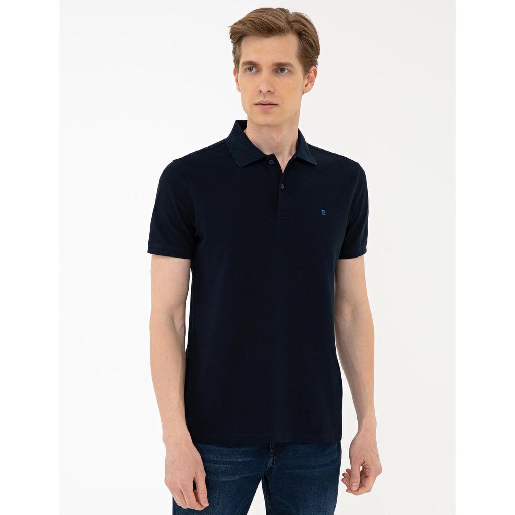 Dark Navy Blue Slim Fit Basic Polo Neck 