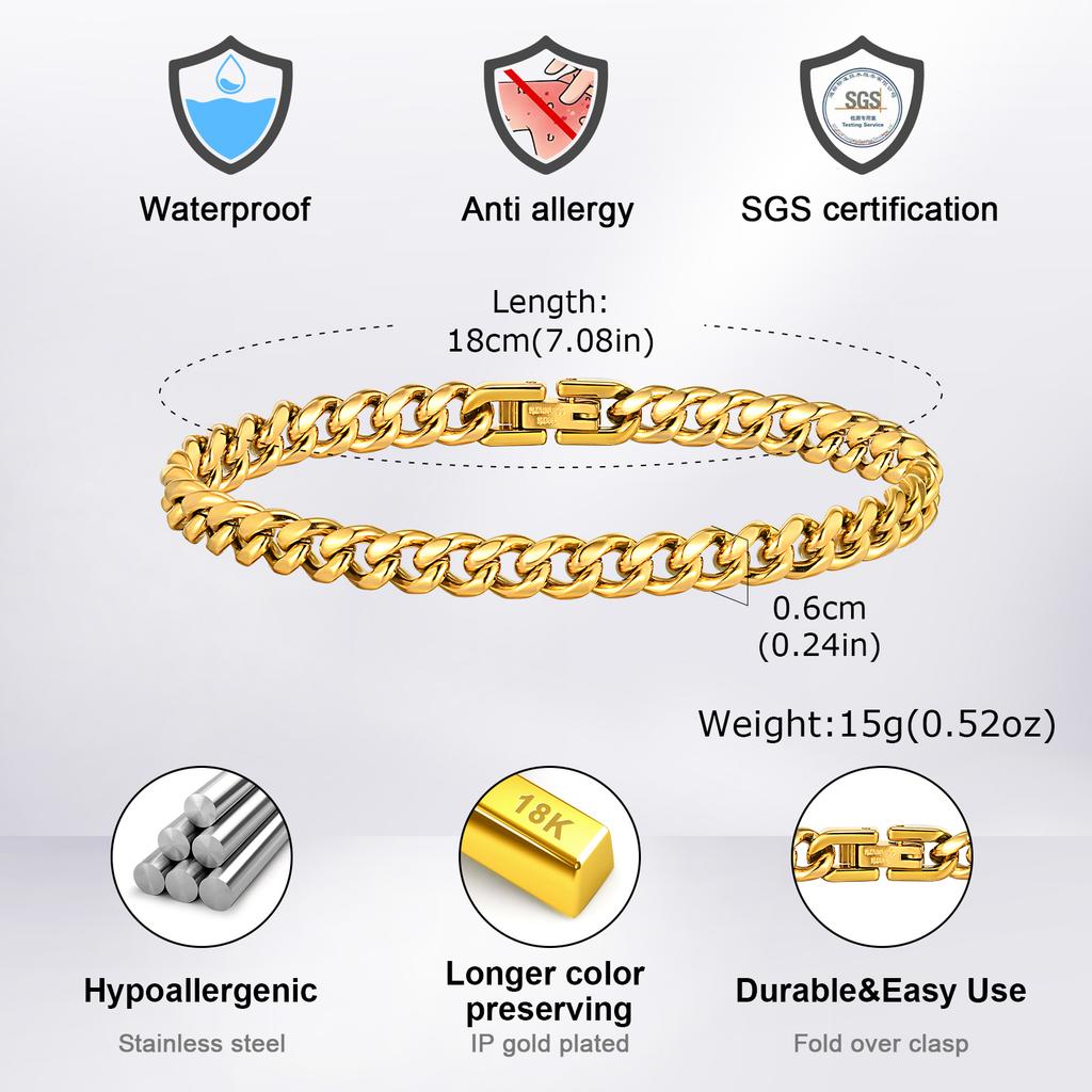 Stainless Steel Golden Silver Color Cuban Chain Bracelet Fashion Hip Hop Bracelet  Women's Jewelry Party Gift 18/20/21/22/23CM