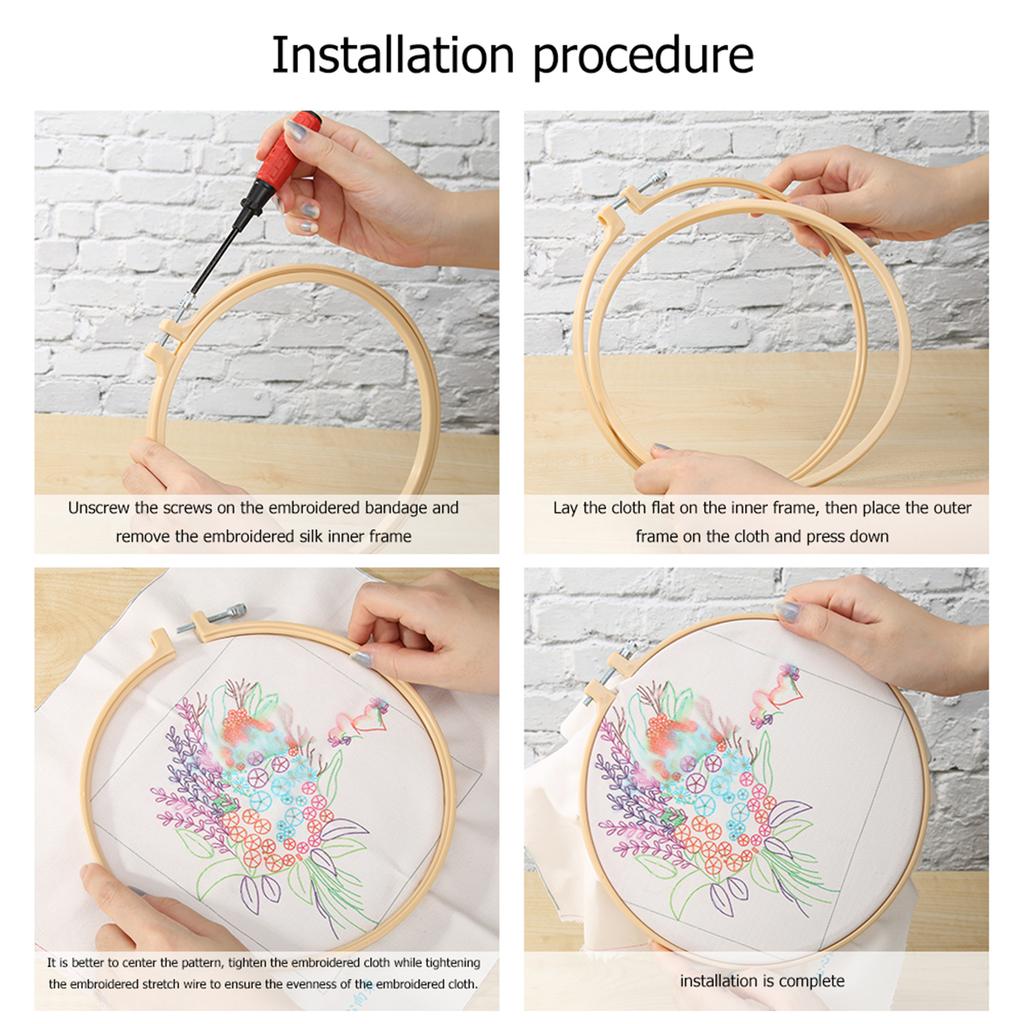 3er Pack Blumenpflanze DIY Stickset mit Stickrahmen Stickstiche Übungsset 30x30cm für Anfänger und Erwachsene