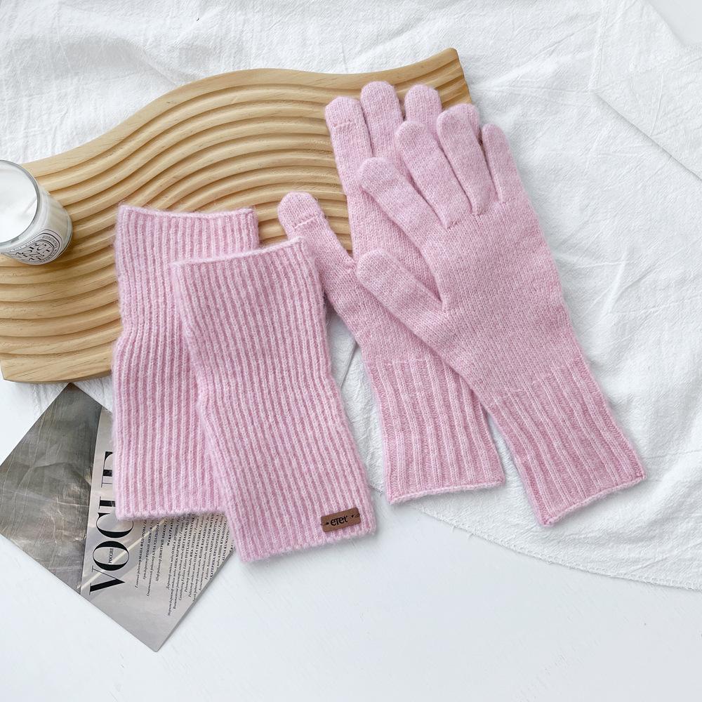 Monochrome Macaron Yarn Gloves Knitted Removable Gloves Women's Autumn and Winter Premium Hand Kit