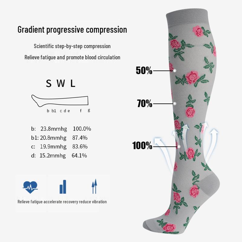 6 Paare Kombi: Gemusterte Kompressionssocken zum Laufen, für Yoga und Sport - Schweißabsorbierend, atmungsaktiv, schnelltrocknend, Wadenstrümpfe für den Herbst