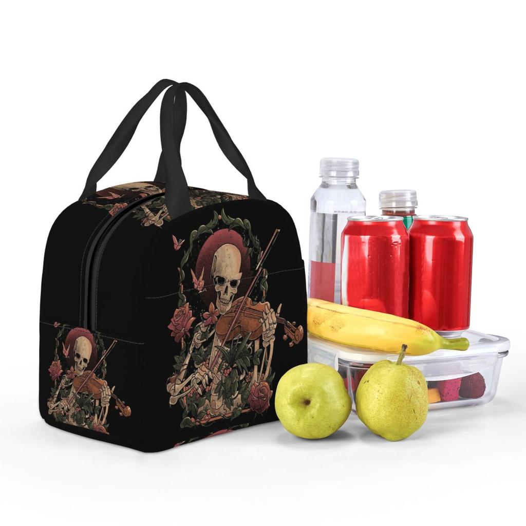 Skeleton Playing Violin Halloween Insulated Lunch Bag for Women Kids Leakproof Food Boxes Thermal Lunch Box Tote