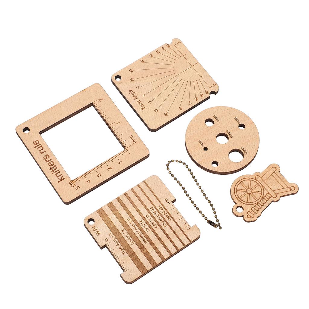 Measuring Ruler Set Yarn Length Density Angle Gauge Wooden Round Punching Ruler for Knitting Projects