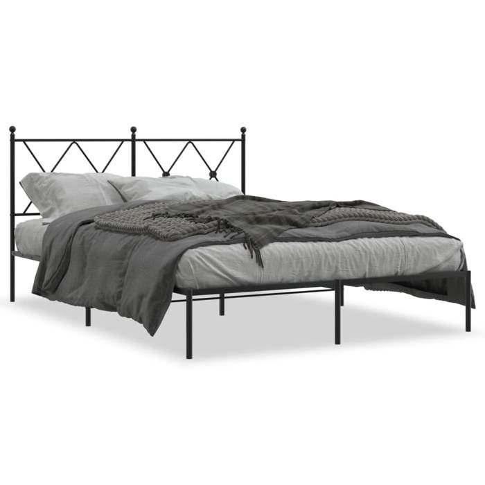 VidaXL Metal Bed Frame with Headboard Black 140x190 cm, double bed, bedroom furniture, guest bed, bed, metal bed frame, bed 376502