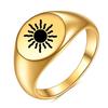 European & American 12MM Engraved Sun Stainless Steel 18K Gold Women's Ring - Fashionable, Hot-Selling, Cross-Border Design.