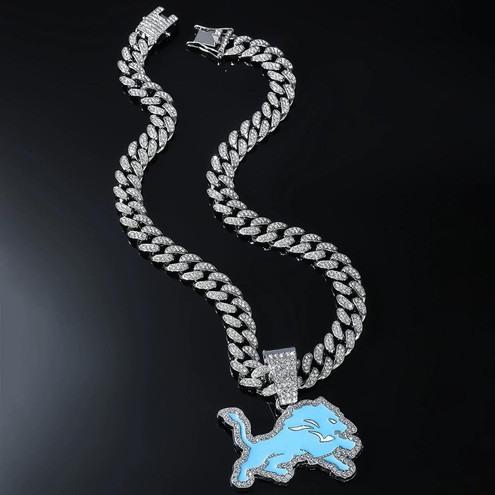 Herren Damen Hip Hop Blauer Wolf Anhänger Halskette Mit 13mm Kristall Kubanische Kette HipHop Iced Out Bling Halsketten Mode Charm Schmuck
