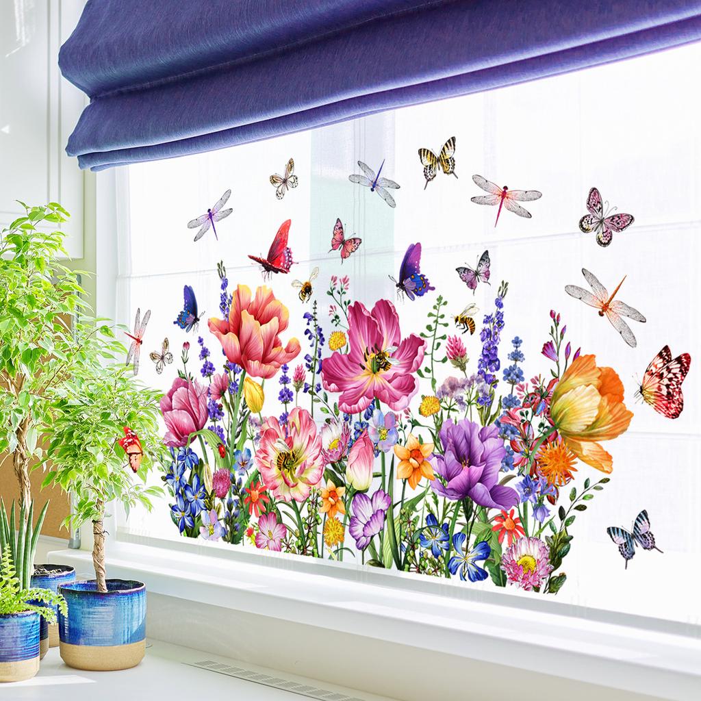 Various Styles of Colorful Butterfly and Floral Static Cling Window Stickers Double-Sided Visible Decorative Window Removable