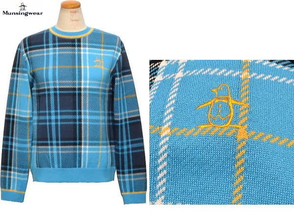 Crew Neck Sweater Kinloch Anderson Tartan Check Stylish Golf MGWWJL03 GYRD [Munsingwear] Women's (Gray Red)