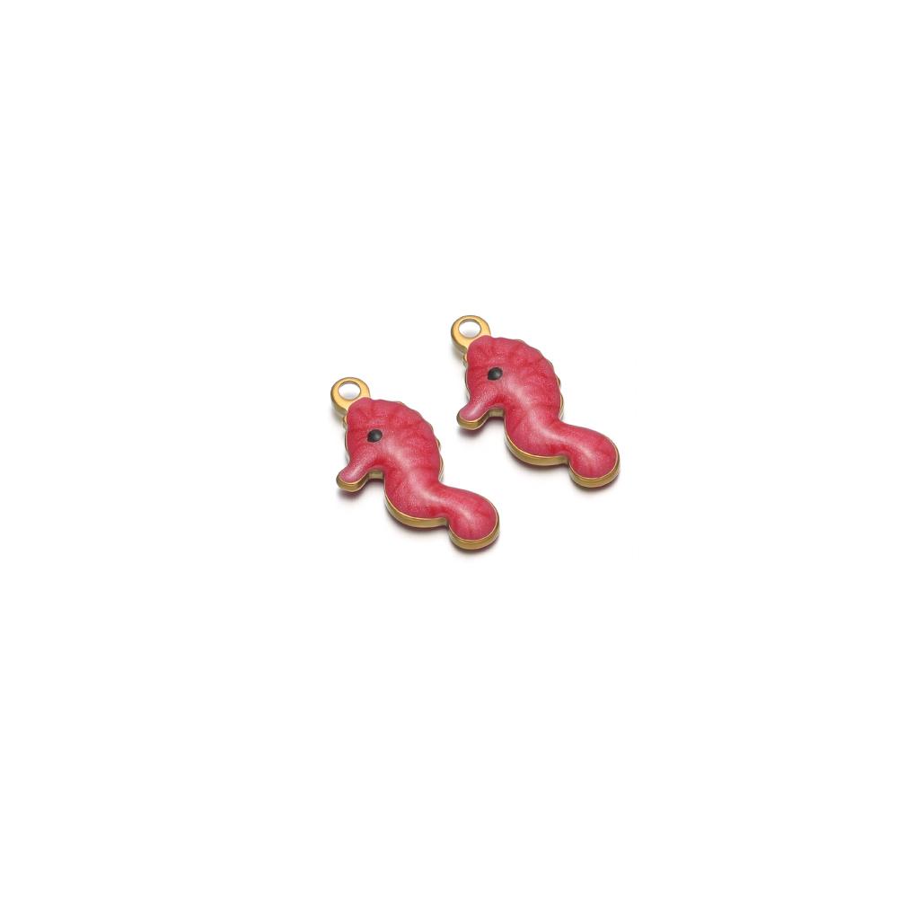 

20Pcs Stainless Steel Gold Color Small Sea Horse Enamel Cute Girls Charms for DIY Jewelry Necklace Pendant Bracelets Supplies красный
