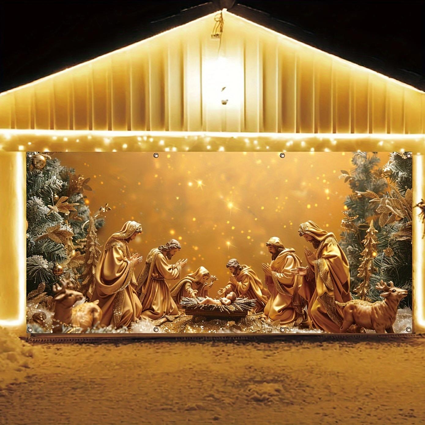Christmas Charm Nativity Scene Garage Banner - Outdoor Festival Wall Decoration 180X110