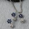 Rhodium-Plated Silver Toned Green Cubic Zirconia Studded Floral Shaped Cute Pendant with Earrings Jewellery Set