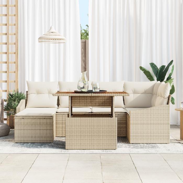 VidaXL Canapé de jardin 7 pièces avec coussins Beige Rotin poly 3358598