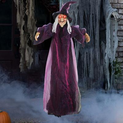 Halloween Flying Witch Decoration Outdoor Hanging Witch Statue with Light Large Screaming Witch Prop for Garden Yard Lawn Decor