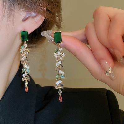 Quadratische Wassertropfen eingelegte Zirkon Ohrstecker Retro Mori Ohrringe Leichter Luxus Elegante Ohrringe Damen