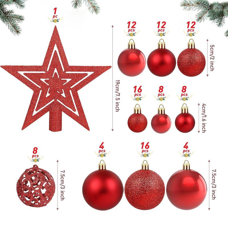 101Pcs Christmas Balls Christmas Tree Ornaments Top Star Xmas Hanging Tree Pendants Home Party Xmas Tree Decor New Year Gifts