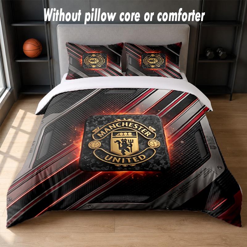 Manchester United Diseño Juego de Cama Ropa de Cama 1 Funda Nórdica + 2 Fundas de Almohada Suave Transpirable Ropa de Cama para el Hogar
