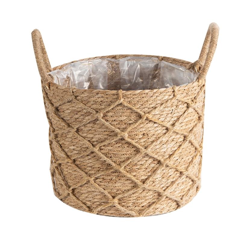 

Rattan Grass Woven Flower Basket Planter Pot for Living Room Floor Standing Storage Balcony Garden Decoration 1
