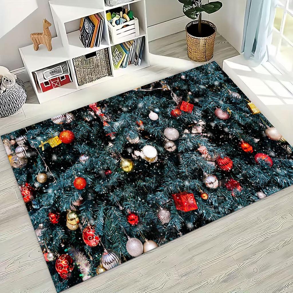 Frohes Neues Jahr Frohe Weihnachten Weihnachtsbaum Weihnachtsmann Cartoon Geschenk Teppich Teppich für Schlafzimmer Wohnzimmer Sofa Haus Fußmatte Dekoration,Rutschfest