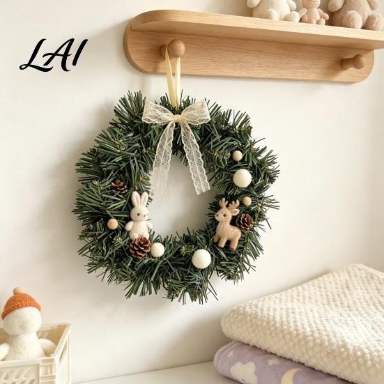 Front Door Christmas Wreath Artificial Norfolk Pine for Door Faux Greenery Needle Green Wreath Winter Farmhouse Holiday Hanging Decor Porch