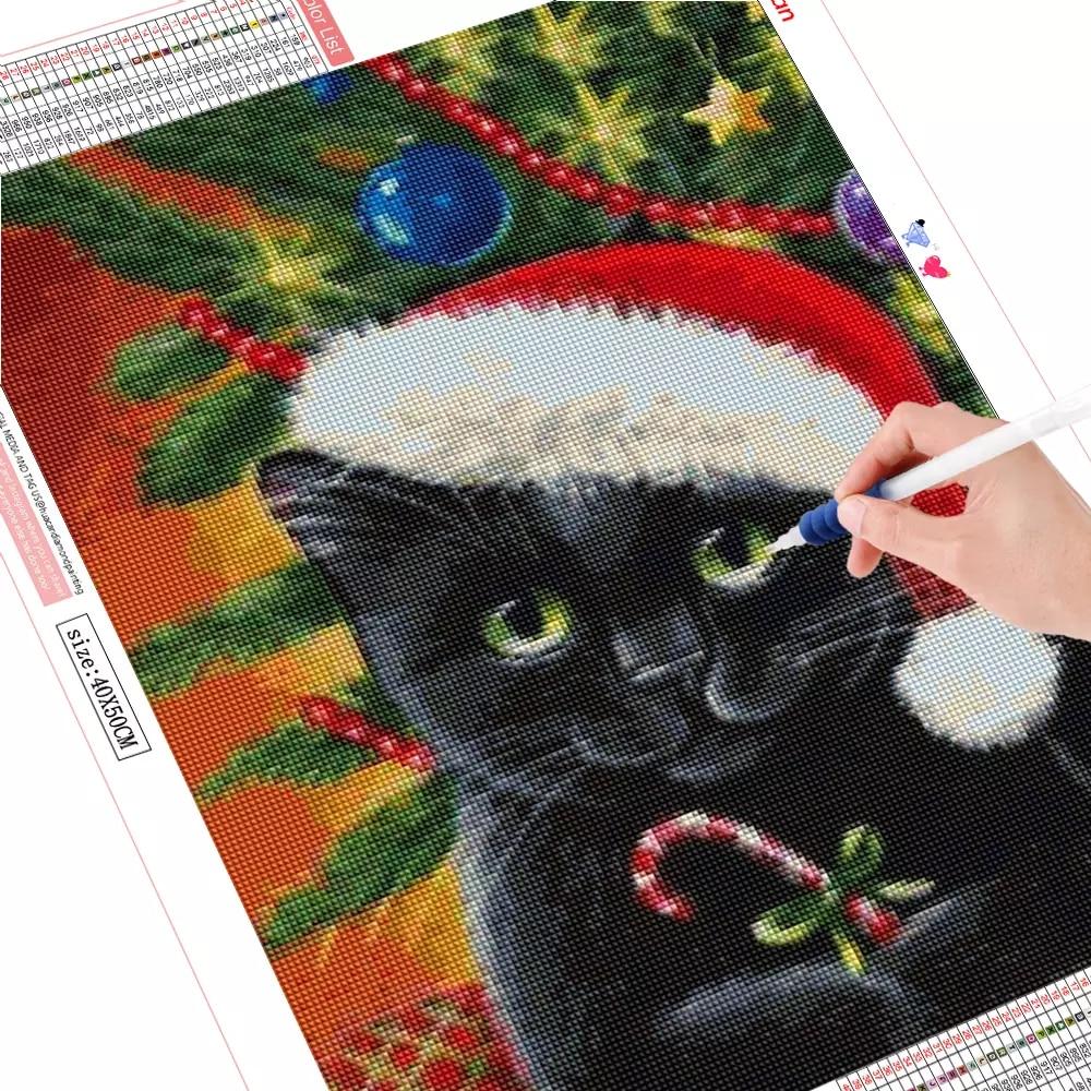 Diamond Painting Cross Stitch Christmas Rhinestone Picture Diamond Embroidery Cat Animal Mosaic Handmade Gift