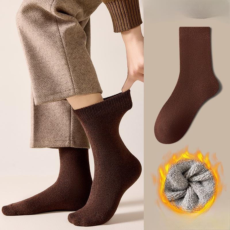 Wollsocken für Herren, Dicke mittelhohe Socken mit zusätzlichem Fleece für Herbst und Winter, Warme und geruchshemmende Kaschmir-Winter-Langsocken