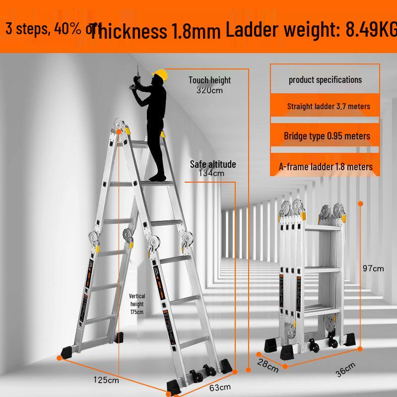 Portable Multi-Functional Aluminum Telescopic A-Frame Ladder