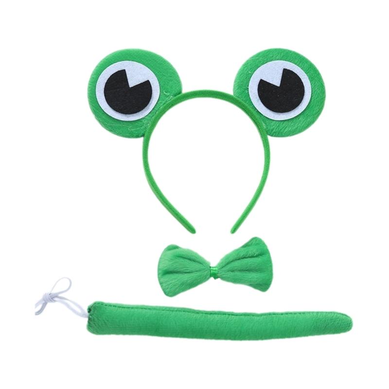 Cat/Mouse/Dog/Cow/Leopard/Frog/Tigeres Costume Set Ears Headband Tail Bow Kid Halloween Christmas Animal Cosplay Props
