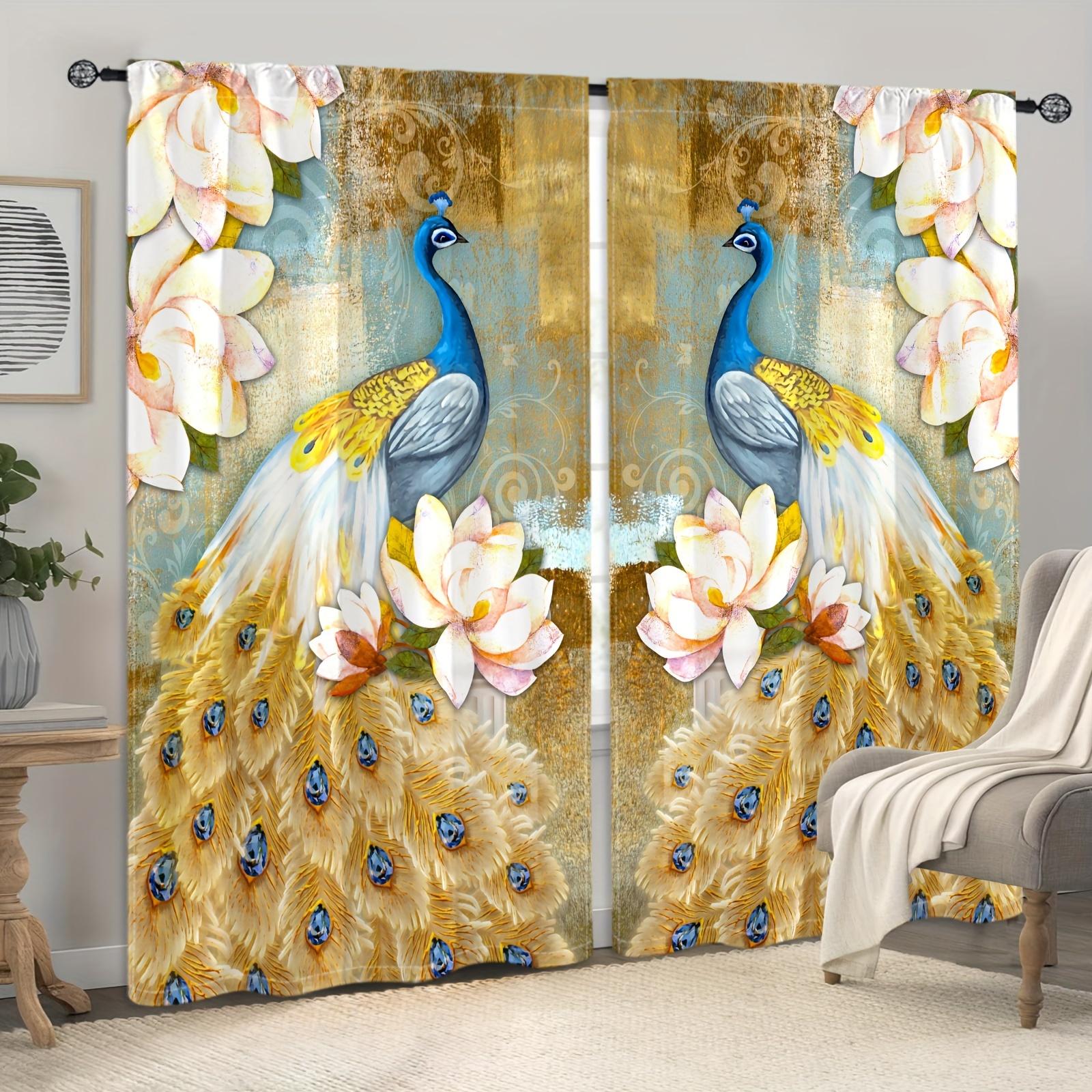 

2 шт. Синий Зеленый Павлин Бабочка Цветок Ретро Печатный Шторка Для Спальни Офиса Кухни Гостиной Кабинета Домашнего Декора Карманный Штанга 2x50W130H(CM)&rod pocket