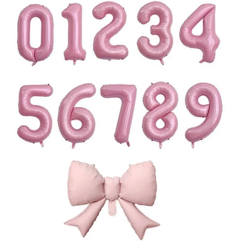 40" Number Foil Balloons For Baby Year End Party Birthday Anniversary, Bowknot Decoration Wedding Balloon Photo Props Supplies