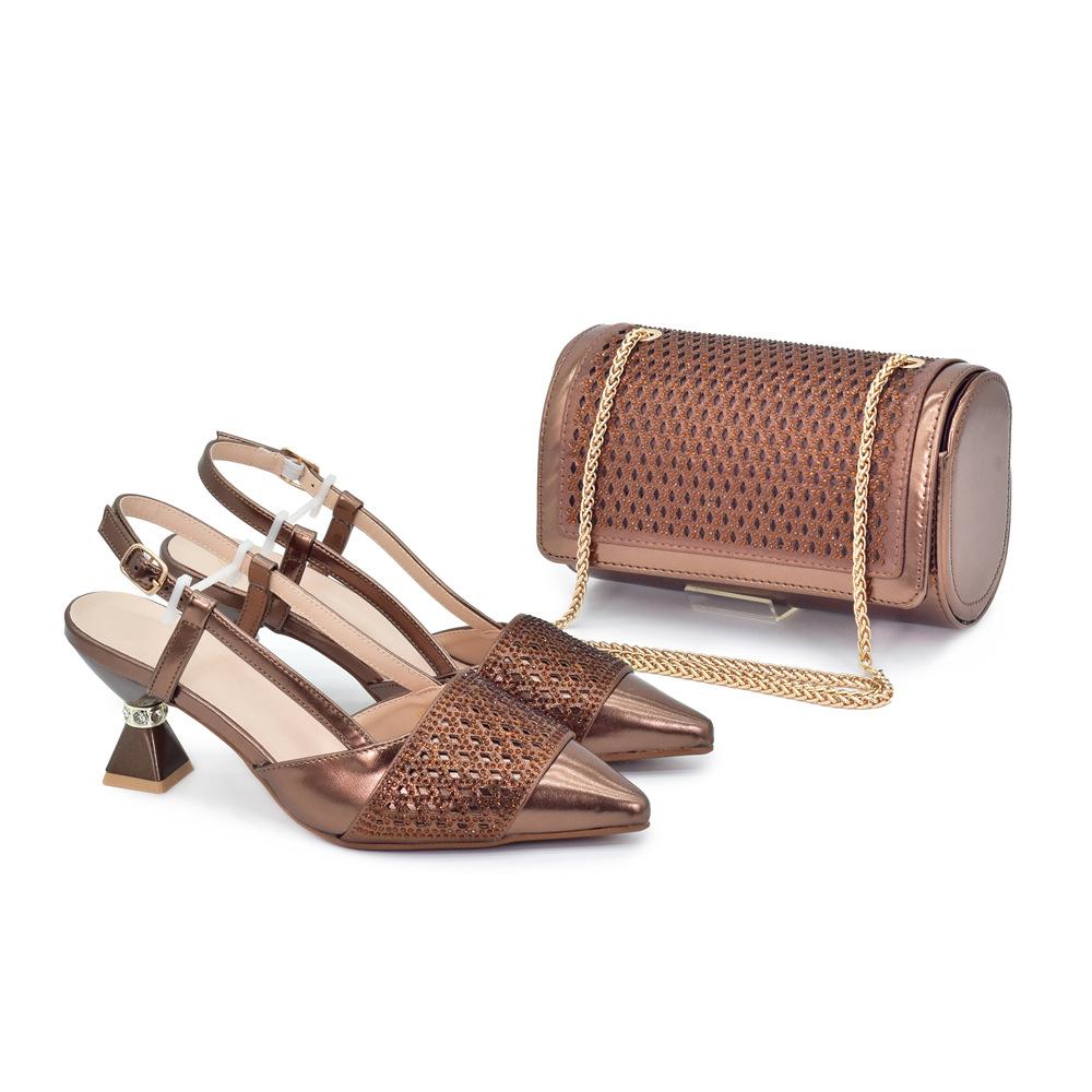 

Fashion European and American high-heeled sandals, rhinestone shoes and bags, a bestseller for wedding, dinner and party formal wear B7 42 коричневый