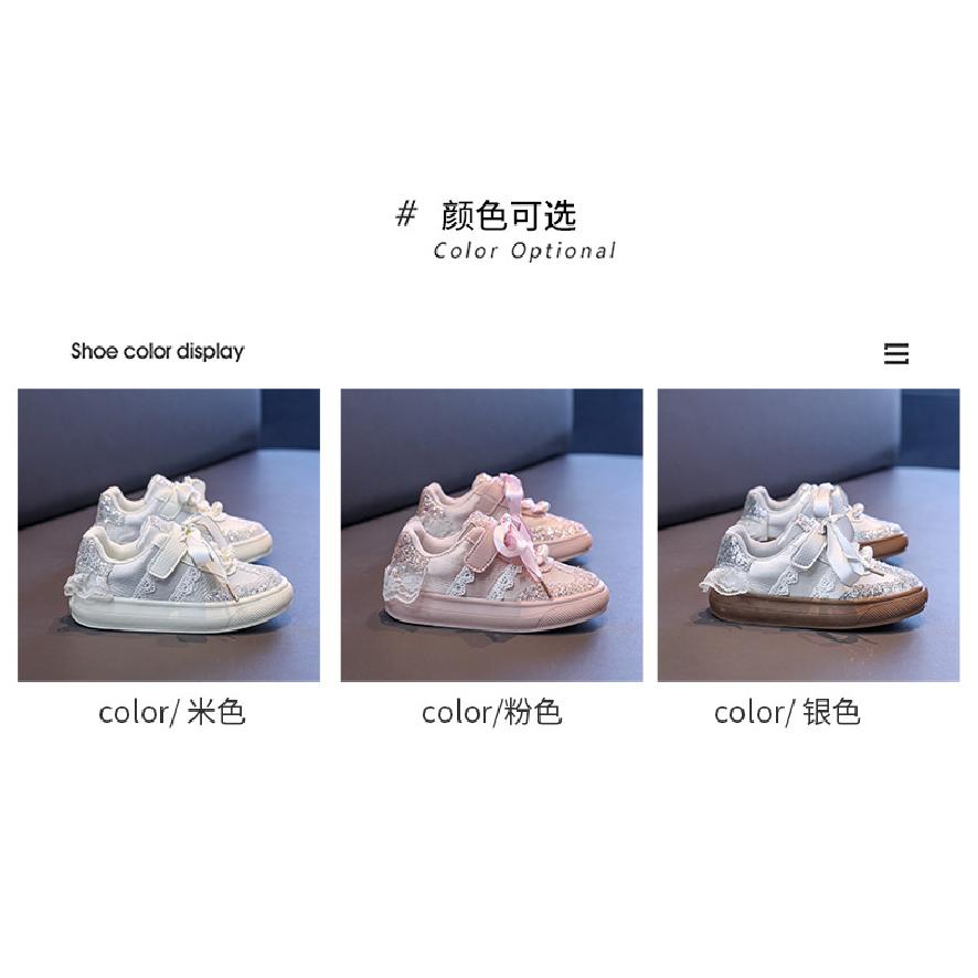 Girls' Crystal Sequin Casual Shoes2026New Spring and Autumn Non-Slip Soft Sole White Shoes for Children and Older Kids Sports Shoes